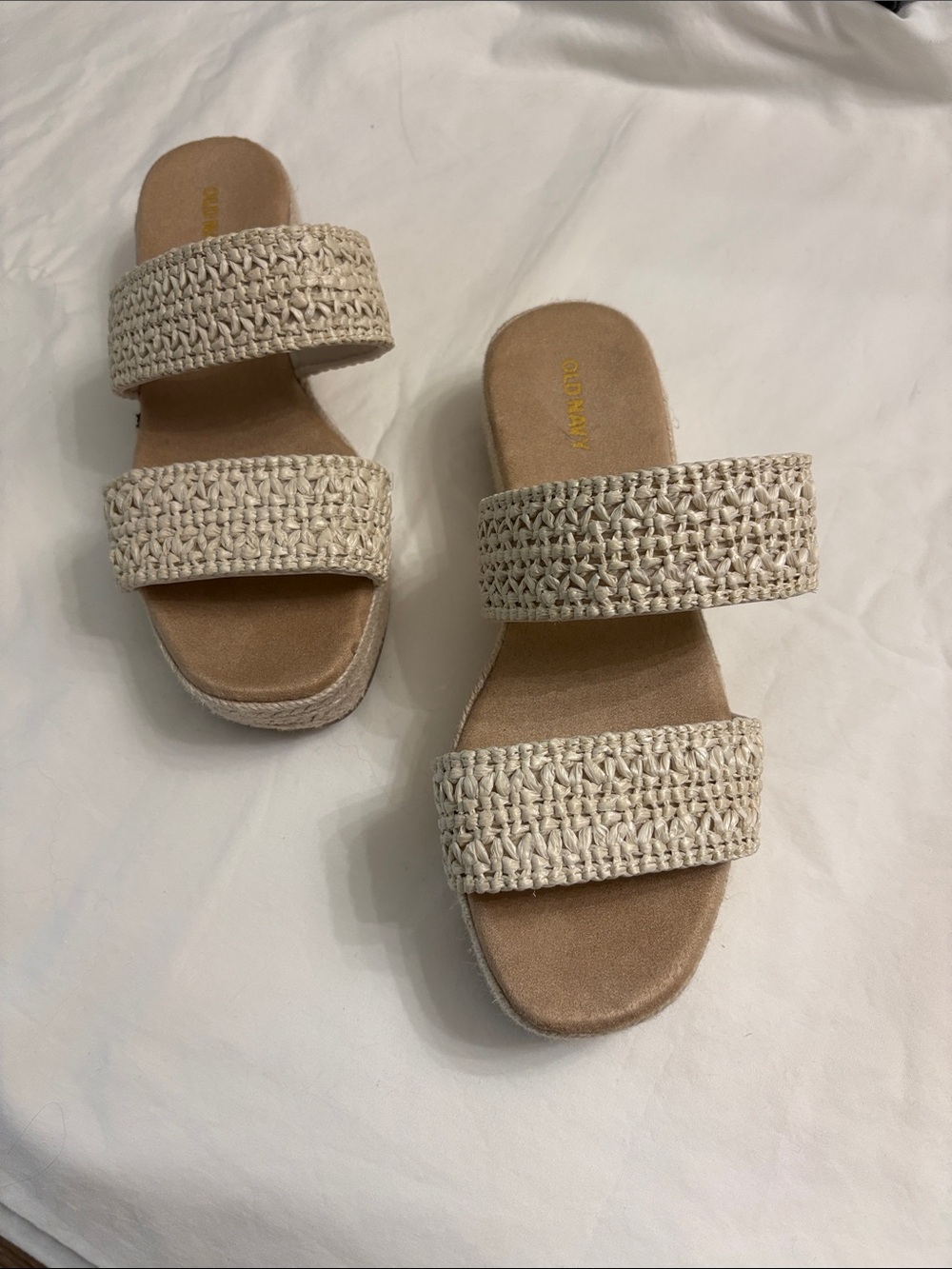 Old Navy Cream Woven Double-Band Slide Sandals
